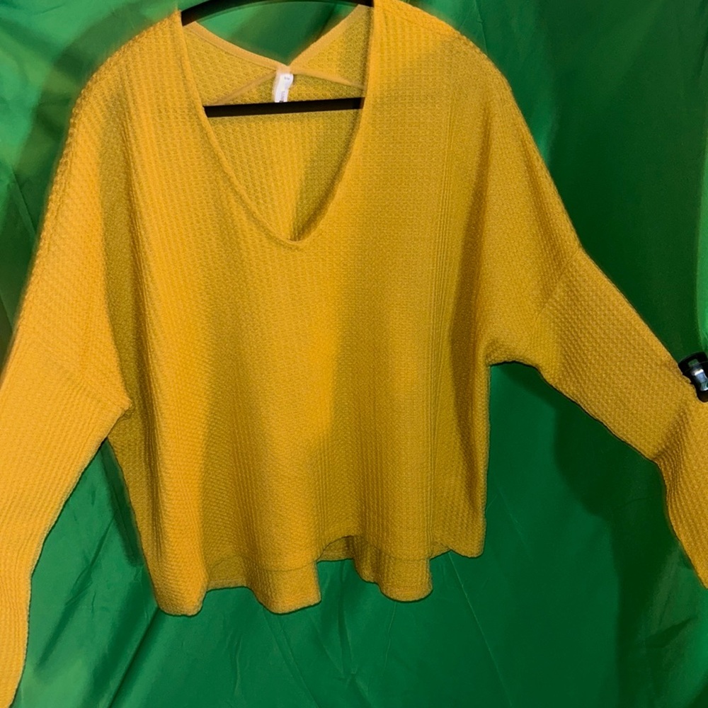 GLAM Mustard Yellow, 3/4 Slv. Oversized, Vneck, Knitted P2P 23"